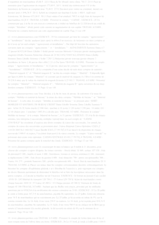 d’expédition de marchandises 45,88 F. 22/11 Reçu de M. Moutel, notre client, 765,7. 23/11 Payé au
menuisier pour l’agencement du magasin 177,60 F. 24/11 Acheté des timbres-poste 9 F et des
fournitures de bureau au comptant pour 75,48 F. 27/11 Encaissé pour ventes au comptant, durant ces
derniers jours 1 896,76 F. 29/11 Acheté au comptant une machine à écrire 1 400 F, réglé mon
fournisseur, M. Bonoust 673,88 F. 30/11 Payé salaire d’un employé 740 F et réglé frais de transport de
marchandises 64,28 F. TRAVAIL A FAIRE : Présenter le compte ‘’ CAISSE’. EXERCICE : 28 Un
commerçant qui, à la fin de son exercice commercial, a réalisé un bénéfice de 12 320 inscrit au crédit du
compte ‘’Résultats’’ désire porter cette somme en augmentation de son capital. TRAVAIL A FAIRE :
Présenter les comptes intéressés par cette augmentation de capital. Page 11 sur 148
12. www.planeteexpertises.com EXERCICE : 29 Un commerçant qui tient les comptes ‘’agencements’’
et ‘’installations’’ décide, quelques jours après le début d’un exercice, de fusionner ces deux comptes et
de n’avoir qu’un seul compte ‘’agencements et installations’’. Ont déjà été inscrites les opérations
suivantes dans les comptes ‘’agencements ‘’ et ‘’ installations ’’ : AGENCEMENTS Sommes Dates à 7
12 janvier M 825,60 Dates Libellés 1 Solde janvier nouveau Mémoire 4 (travaux janvier aménagement Du
magasin) Libellés Sommes Réduction obtenue de 25 M 2 410,5 INSTALLATIONS Dates Libellés
Sommes Dates Libellés Sommes 1 Solde 7 203 12 Réduction janvier nouveau janvier obtenue 7
Installation de Sarre 1,40 janvier élect effet 2 211,4 Par Sarre TRAVAIL A FAIRE : Présenter le compte
unique ‘’ Agencements et Installations ‘’ le 12 janvier, ainsi que les comptes ‘’Agencements’’ et
‘’Installations’’. EXERCICE : 30 Le comptable d’une usine décide de tenir deux comptes de matériel :
‘’Matériel magasin A’’ et ‘’Matériel magasin B ‘’au lieu du compte unique ‘’ Matériel’’. Il dépouille ligne
par ligne le débit du compte ‘’Matériel’’ et constate que le matériel du magasin A s’élève à la somme de
74 238,4 alors que la valeur du matériel du magasin B monte à 23 581,7. TRAVAIL A FAIRE : Présenter
les comptes ‘’Matériel’’, ‘’Matériel magasin A’’, ‘’Matériel du magasin B’’ après ouverture de ces deux
derniers comptes. EXERCICE : 31 Page 12 sur 148
13. www.planeteexpertises.com Vous décidez, à la fin du mois de janvier, de substituer à la tenue du
compte ‘’Mobilier et matériel de bureau’’ la tenue des deux comptes ‘’Mobilier de bureau ‘’ et ‘’Matériel
de bureau’’. A cette date, le compte ‘’Mobilier et matériel de bureau ‘’ se présente ainsi : DEBIT
MOBILIER ET MATERIEL DE BUREAU CREDIT Dates Libellés Sommes Dates Libellés Sommes 9
janv. Achat 10 28 Vente machi 12 500 Janv. machine à 10 écrire 2 130 écrire 1 250 janv. 10 tables 332
12 10 chaises janv. 1 machine 1 800 29 à calculer janv. TRAVAIL A FAIRE : Présenter le compte‘’
Mobilier de bureau’’ et le compte ‘Matériel de bureau’’, le 31 janvier. EXERCICE : 32 A la fin de chaque
semaine, une entreprise à succursales multiples reprend dans un seul compte de ‘’CAISSE
CENTRALE’’les excédents d’espèces des divers comptes de caisse des succursales. Un samedi, les
comptes de caisse des succursales se présentent ainsi : Caisse Réaumur Caisse Opération 122631,2
110120 208210,3 184120,5 Caisse Bastille 82421,17 391762,4 Il est laissé à la disposition de chaque
succursale 1 000 F en espèce, l’excédent étant porté à la caisse centrale. Le compte ‘’Caisse centrale’’ se
présentait ainsi avant cette opération : CAISSE-CENTRALE 421431,7 391762,4 TRAVAIL A FAIRE :
Présenter les quatre comptes après le transfert des fonds. EXERCICE : 33 Page 13 sur 148
14. www.planeteexpertises.com Un commerçant lit dans la balance qu’il établit le 31 décembre, pour
chacun des comptes ci-après désignés, les totaux suivants : -Stock initial, 18 440 ; achats 107 150 ; frais
de personnel 5 200 ; impôts et taxes 3 400 ; fournitures, travaux et services extérieurs 6 100 ; transport
et déplacements 2 800 ; frais divers de gestion 4 800 ; frais financiers 700 ; pertes exceptionnelles 300. -
Ventes 141 275 ; produits financiers 200 ; profits exceptionnels 400. - Stock final de marchandises 20 31
TRAVAIL A FAIRE: a) Placer ces totaux dans les comptes correspondants dessinés schématiquement. b)
Dessiner les comptes «Exploitation générale » et « Résultat de l’exercice », puis regrouper ces comptes
les divers éléments permettant de déterminer le bénéfice net et faire les inscriptions nécessaires dans les
autres comptes. c) Calculer le bénéfice net de l’exercice. EXERCICE : 34 Extrait du journal d’une société
: 07/01 D : 245 Matériel de transport 128 750 C : 57 Caisse 128 750 S/ Achat de marchandise contre
chèque bancaire 10/01 D : 57 Caisse 45 300 C : 53 Chèque postaux 45 300 S/ Virement de fonds de
banque 45 300 TRAVAIL A FAIRE : Sachant que les libellés sont exacts, procéder par les méthodes
autorisées par le SYSCOA à la rectification des erreurs commises au 31/01. EXERCICE : 35 Le 20 juillet,
je vends à Golou pour 567,5 F de marchandises, payable fin septembre. Le 23 juillet, Golou me retourne
pour 76 F de marchandises qui ne conviennent pas. Le 25 juillet, je lui accorde un rabais de 5% sur la
somme restante due. Le 16 Août, il me verse 250 F en espèces. Le 16 Août, je lui expédie pour 876,51 F
de marchandises, payables fin septembre. Le 31 Août, il me verse 500 F en un chèque sur la BOA que je
remets à l’encaissement à la société générale. Je lui accorde un rabais de 4% sur le montant de ce
paiement. Page 14 sur 148
15. www.planeteexpertises.com TRAVAIL A FAIRE : Présenter le compte de Golou dans mes livres et
mon compte (nom de l’élève) dans ses livres. EXERCICE : 36 Le 15 Avril, je vends à Caillé pour 1 654 F
 