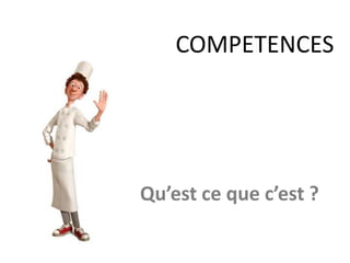 • Mes intérêts : ce que j’aime
• Mes forces : mes savoirs
• Mes projets : à court terme
• Mes atouts : ce qui me soutient
• Mes attitudes : ce que je montre
• Mes compétences* :
• Mes motivations : mes trucs, mes habitudes
• Mes faiblesses : mes qualités futures
• Mes rêves, mes désirs : mon futur, mon présent
• Mes souvenirs : conscients et inconscients
COMPETENCES
Travailler sur soi
 