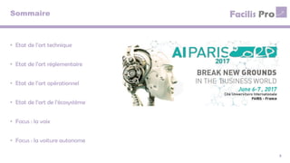 Sommaire
3
• Etat de l’art technique
• Etat de l’art réglementaire
• Etat de l’art opérationnel
• Etat de l’art de l’écosystème
• Focus : la voix
• Focus : la voiture autonome
 