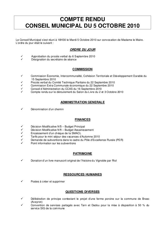 Compte rendu du conseil municipal gaillac- 5 oct 10