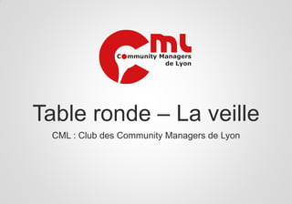 Table ronde – La veille
CML : Club des Community Managers de Lyon

 
