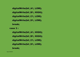 Hajer DAHECH
digitalWrite(bit_A1, LOW);
digitalWrite(bit_B1, HIGH);
digitalWrite(bit_C1, LOW);
digitalWrite(bit_D1, LOW);
...