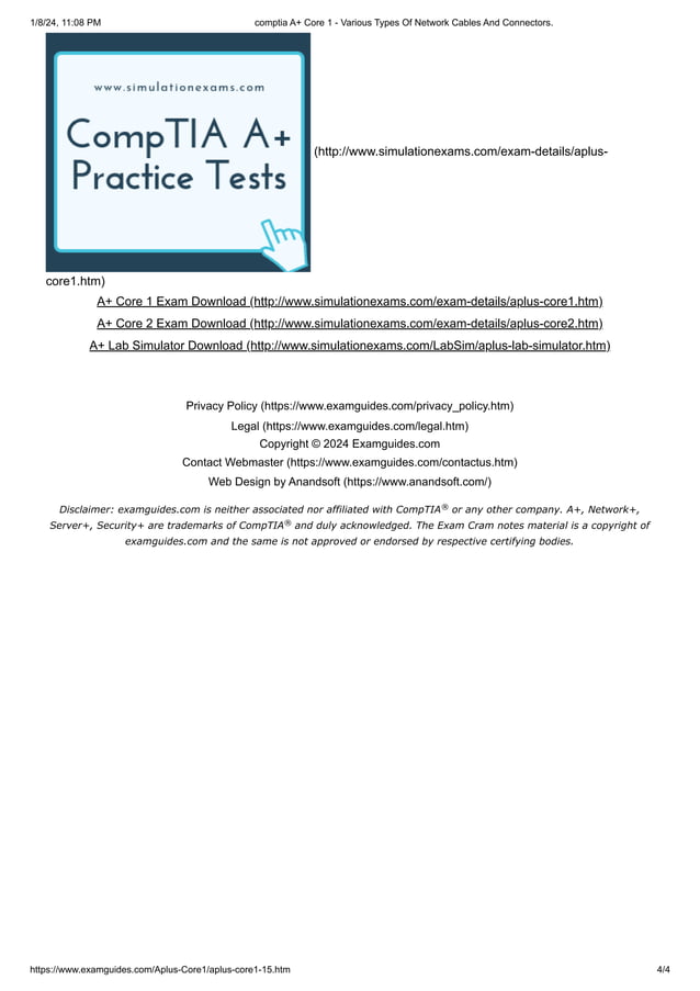 comptia A+ Core 1 - Various Types Of Network Cables And Connectors ...