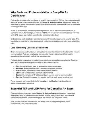 CompTIA A+ Ports and Protocols Guide for Exam Success | PDF