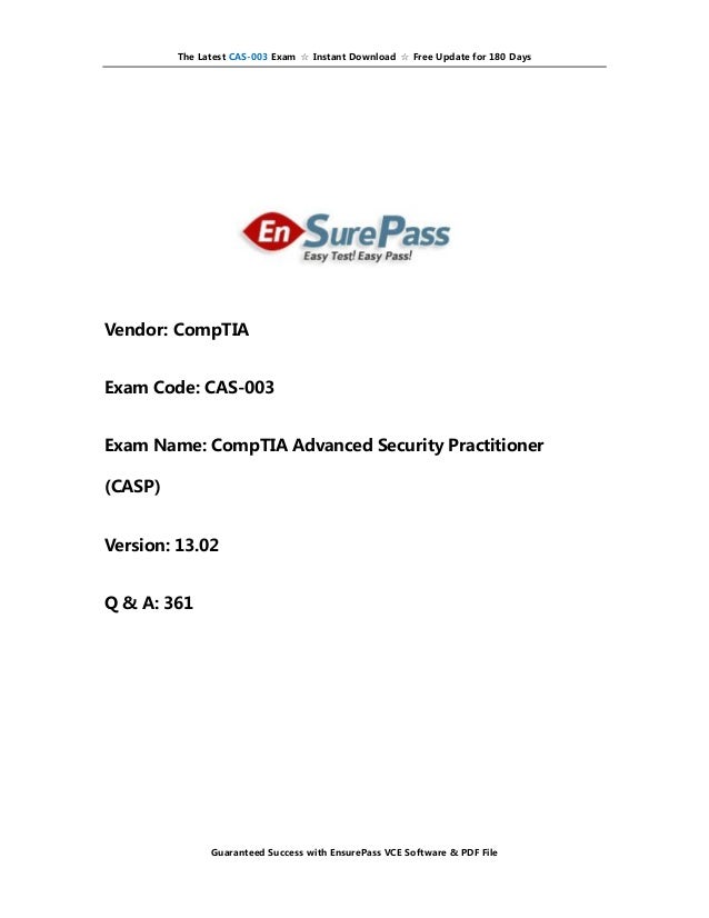 Comptia Cas 003 Ensurepass Exam Dumps Pdf Vce Practice Test Questions