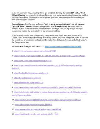 DumpsArena, CompTIA CySA+ CS0 003 Cybersecurity Analyst Dumps – No More ...