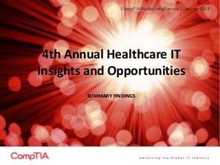 CompTIA Market Intelligence | January 2013




 4th Annual Healthcare IT
Insights and Opportunities
        SUMMARY FINDINGS
 