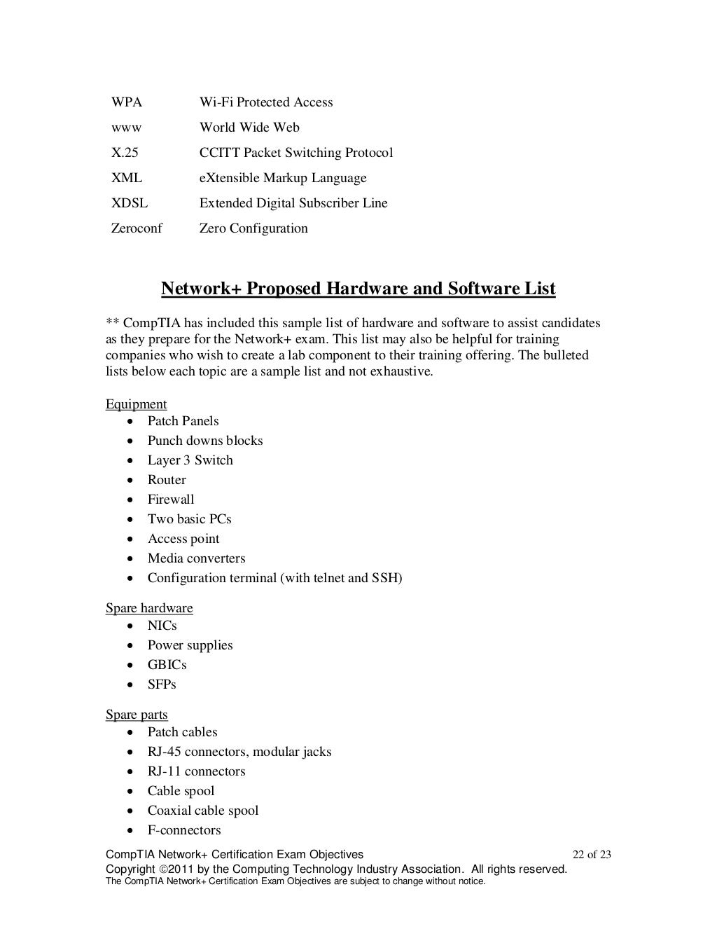 CompTIA Network+ Objectives