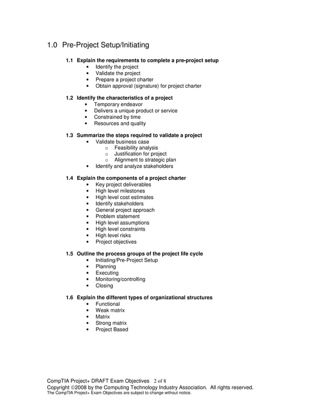 CompTIA Project+ Objectives | PDF