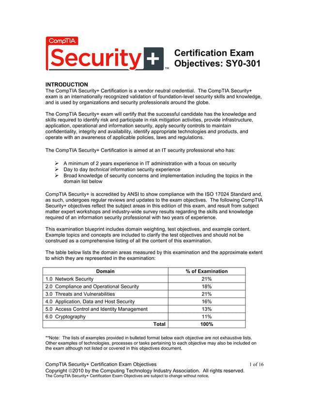 CompTIA Security+ Objectives | PDF | Computer Networking | Computing