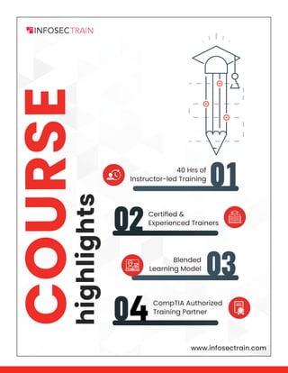 www.infosectrain.com
CO
UR
SE
highlights
40 Hrs of
Instructor-led Training
Blended
Learning Model
CompTIA Authorized
Training Partner
Certified &
Experienced Trainers
4
 