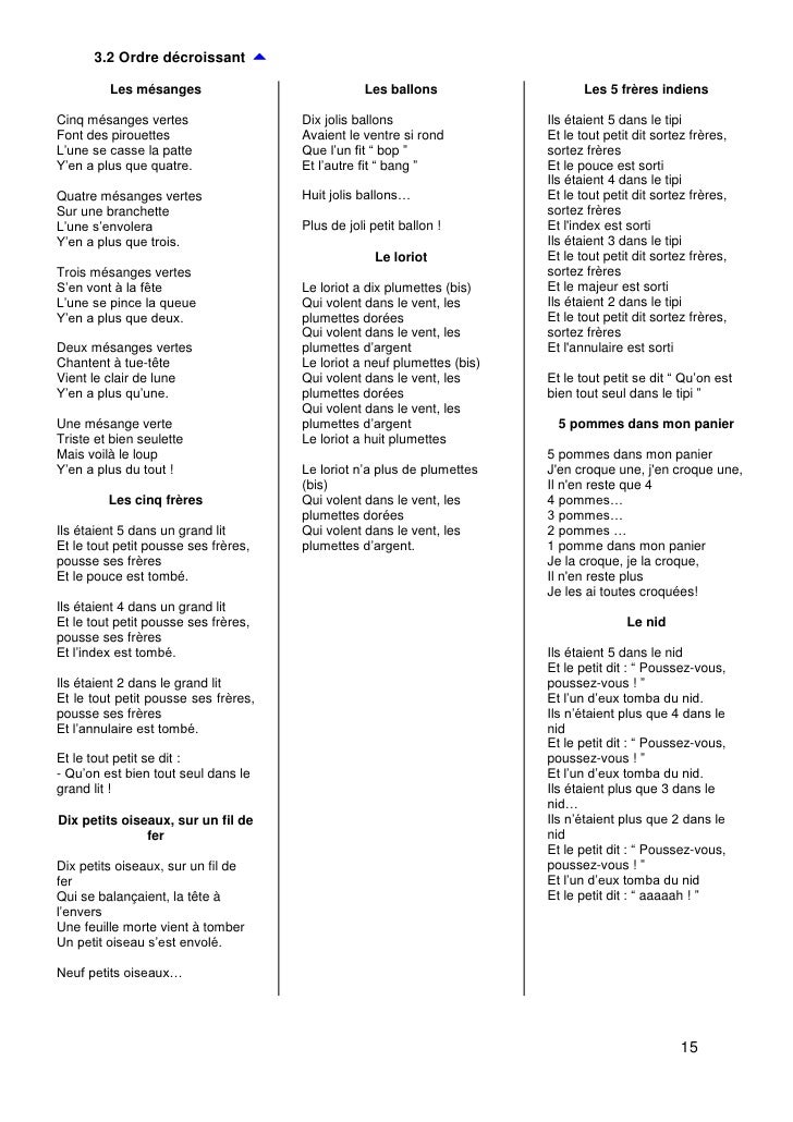 Comptines Nombres