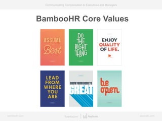bamboohr.com payscale.com
Communicating Compensation to Executives and Managers
BambooHR Core Values
 