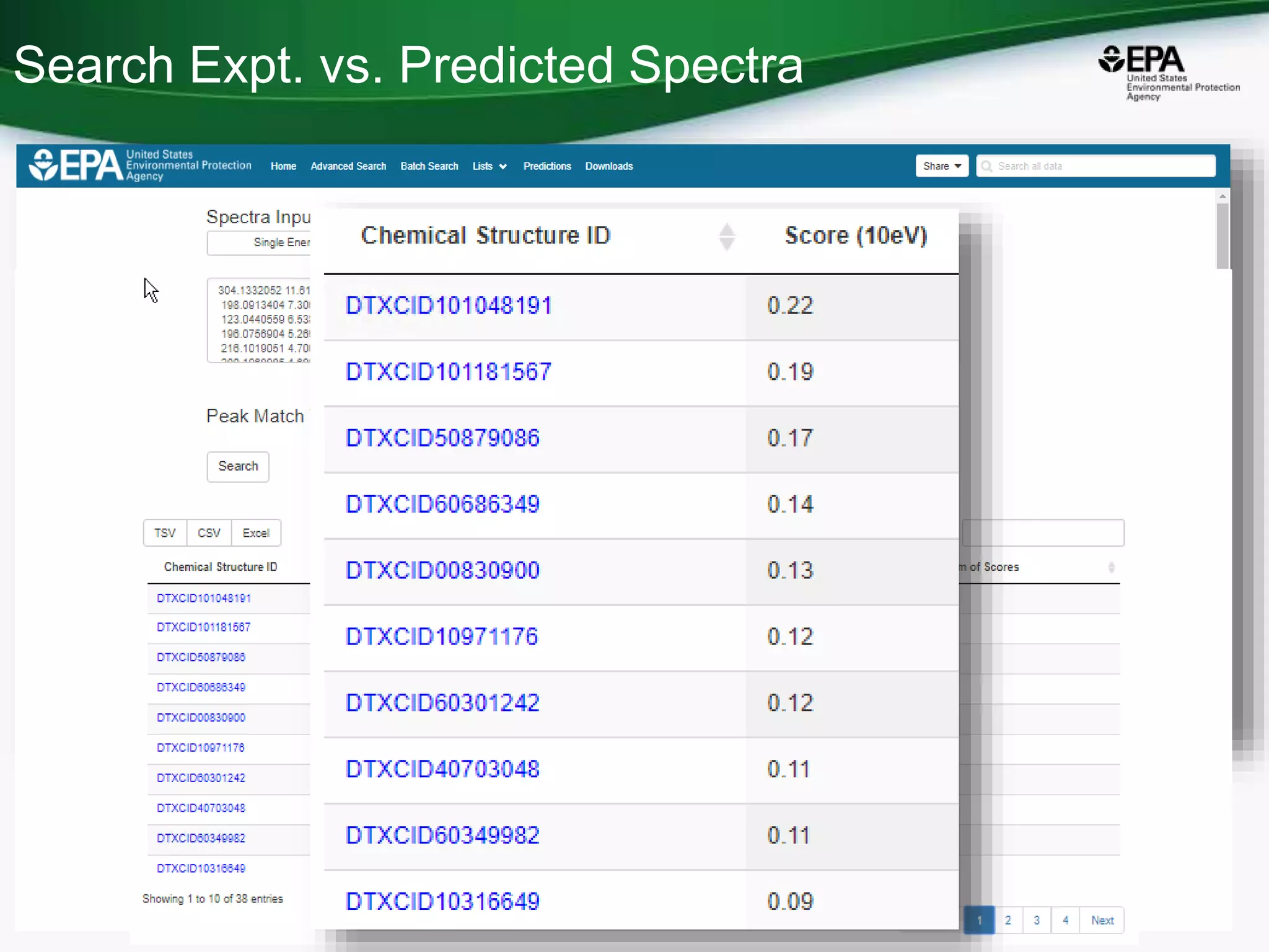 Search Expt. vs. Predicted Spectra
 