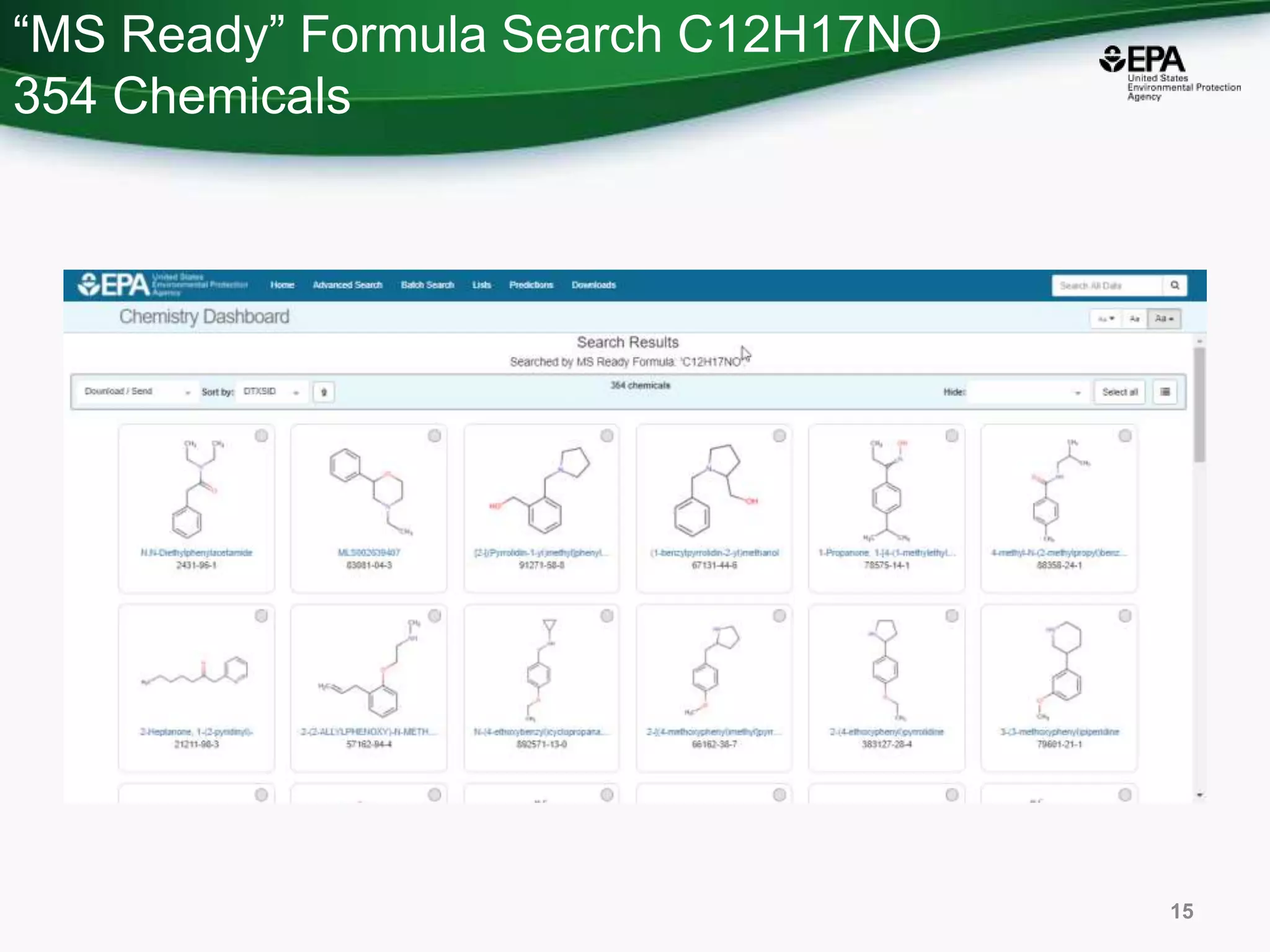 “MS Ready” Formula Search C12H17NO
354 Chemicals
15
 