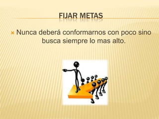 FIJAR METAS

   Nunca deberá conformarnos con poco sino
           busca siempre lo mas alto.
 