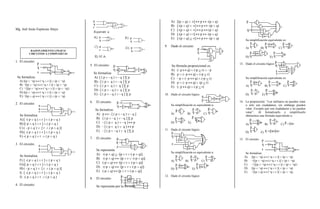 A)   (p  q)  -r  p  -(p  q)
                                                                                               B)   -(p  q)  -r  p  -(p  q)
Mg. Joel Jesús Espinoza Alayo                                                                  C)   -(p  q)  -r  p  (p  q)
                                                                                               D)   -(p  q)  r  p  -(p  q)
                                                                                               E)   -(p  q)  -r  p  -(p  q)       Su simplificación equivalente es:
                                                                                          9.   Dado el circuito:
                                                                                                                                         A)             B)             C)
           RAZONAMIENTO LÓGICO
          CIRCUITOS A COMPUERTAS
                                                                                                                                         D)                       E)
1. El circuito:
                                             5. El circuito:                                                                         13. Dado el circuito lógico:
                                                                                               Su fórmula proposicional es:
                                                                                               A) (- p  q)  (-p  r)  - p
                                                  Se formaliza:                                B) p  (- p  q)  (-p  r)
 Se formaliza:                                    A)  ( p  - q )  - q  V p                 C) - p  (- p  q)  (-p  r)             Su simplificación equivalente es:
   A) [(p  ¬q)  (¬q  r )]  (p  ¬q)           B) -  ( p  q )  - q  V p                 D) p  (- p  q)  (p  r)
   B) ¬[(p  ¬q)  (¬q  r )]  (p  ¬q)          C) -  ( p  q )  q  V p                                                             A)                  B)             C)
   C) ¬{[(p  ¬q)  (¬q  r )]  (p  ¬q)
                                                                                               E) (- p  q)  (-p  r)
                                                  D) -  ( p  - q )  q  V p
   D) [(p  ¬q)  (¬q  r )]  (p  ¬q)
                                                  E) -  ( p  - q )  - q  V p          10. Dado el circuito lógico:                   D)             E)
   E) ¬[(p  q)  (¬q  r )]  (p  ¬q)
                                             6.     El circuito:                                                                     14. La proposición: “Los militares no pueden votar
2. El circuito:                                                                                Su simplificación es equivalente a:       o sólo son ciudadanos, sin embargo pueden
                                                   Se formaliza:                                                                         votar. Excepto que son ciudadanos y no pueden
                                                                                               A)           B)            C)             votar”. Al formalizarlo y simplificarlo
   Se formaliza:                                    A) p  -  ( p  - q )  - q                                                        obtenemos una fórmula equivalente a:
   A)  -( p  q )  r   ( p  q )                B)  ( p  - q )  - q  V p
   B) ( p  q )  r   ( p  q )                  C) -  ( p  q )  - q   p               D)           E)
                                                                                                                                         A)                  B)         C)
   C) ( - p  q )   r  ( p  q )                D) -  ( p  q )  q   p
                                                    E) -  ( p  - q )  q  V p          11. Dado el circuito lógico:
   D)  -( p  q )  r   ( p  q )                                                                                                     D)             E)
   E) -( p  q )  r  ( p  q )
                                             7.     El circuito:                                                                     15. El circuito:
3. El circuito:
                                                    Se representa por la fórmula:
                                                                                               Su simplificación es equivalente a:       Se formaliza:
   Se formaliza:                                    A) -(-p  q)  -p  r  (-p  q)
                                                                                                                                        A) [(p  ¬q)  (¬q  r )]  (p  ¬q)
                                                    B) -(-p  q)  -p  r  -(-p  q)
   F)  -( p  q )  r   ( p  q )                                                           A)         B)             C)             B) ¬[(p  ¬q)  (¬q  r )]  (p  ¬q)
                                                    C) (-p  q)  -p  r  (-p  q)
   G) ( p  q )  r   ( p  q )                                                                                                      C) ¬{[(p  ¬q)  (¬q  r )]  (p  ¬q)
                                                    D) -(-p  q)  -p  r  (-p  q)                                                  D) [(p  ¬q)  (¬q  r )]  (p  ¬q)
   H) ( - p  q )   r  ( p  q )                                                           D)                E)
                                                    E) (-p  q)  p  r  (-p  q)                                                    E) ¬[(p  q)  (¬q  r )]  (p  ¬q)
   I)  -( p  q )  r   ( p  q )
   J) -( p  q )  r  ( p  q )                                                          12. Dado el circuito lógico:
                                             8.     El circuito:
4. El circuito:                                     Se representa por la fórmula:
 