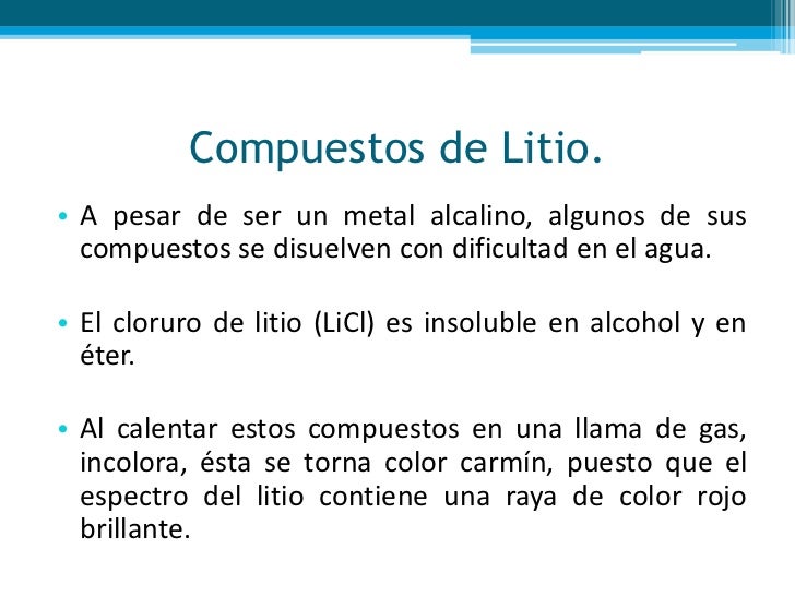 Compuestos de litio, sodio y potasio Compuestos de litio, sodio y potasio