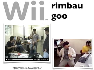 “(...) vitrines inteligentes que,
  através do rastreamento do
   olhar do cliente, poderão
 identiﬁcar o objeto que está
sendo olhado e oferecer mais
 informações a seu respeito.”



                                http://tinyurl.com/6gknh6
           http://tecnologia.terra.com.br/interna/0,,OI2922967-EI4799,00.html
 