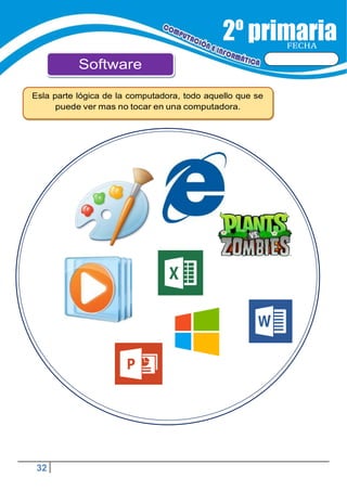 32
FECHA
Software
Esla parte lógica de la computadora, todo aquello que se
puede ver mas no tocar en una computadora.
 