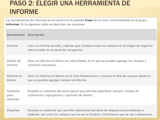 PASO 2: ELEGIR UNA HERRAMIENTA DE
INFORME
 