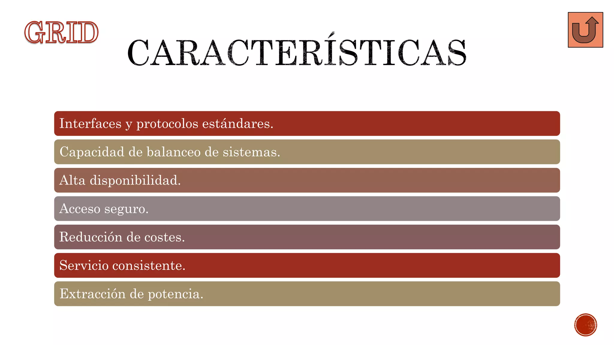 Interfaces y protocolos estándares.
Capacidad de balanceo de sistemas.
Alta disponibilidad.
Acceso seguro.
Reducción de costes.
Servicio consistente.
Extracción de potencia.
 