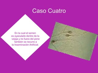 Caso Cuatro
En la cual el semen
es eyaculado dentro de la
vejiga y no fuera del pene
también se recurre a
la Inseminación Artificial.
 