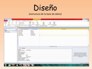 Diseño
(estructura de la base de datos)
 