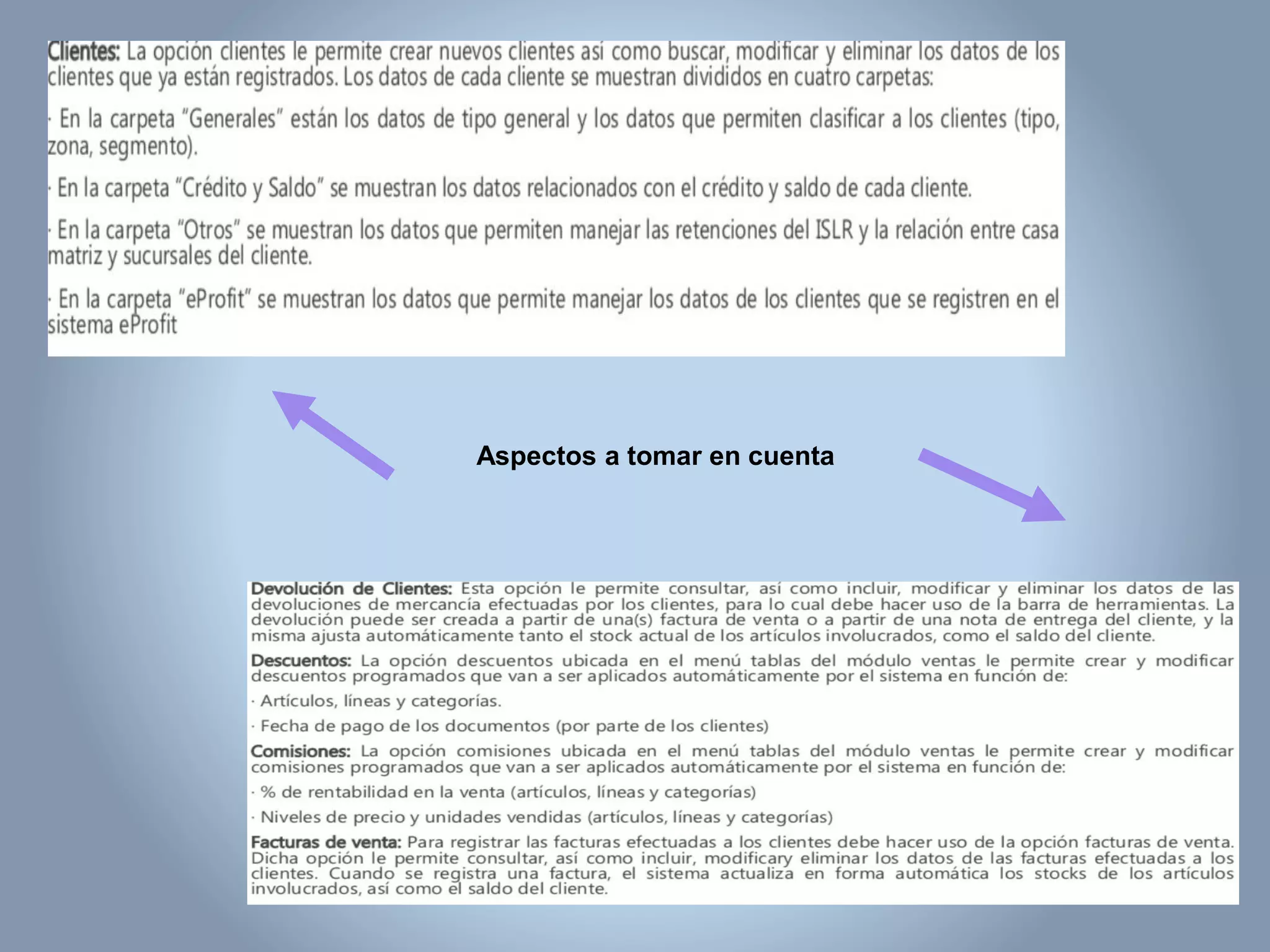 Aspectos a tomar en cuenta
 