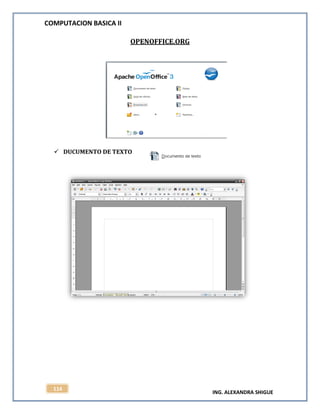 COMPUTACION BASICA II
ING. ALEXANDRA SHIGUE
114
OPENOFFICE.ORG
 DUCUMENTO DE TEXTO
 