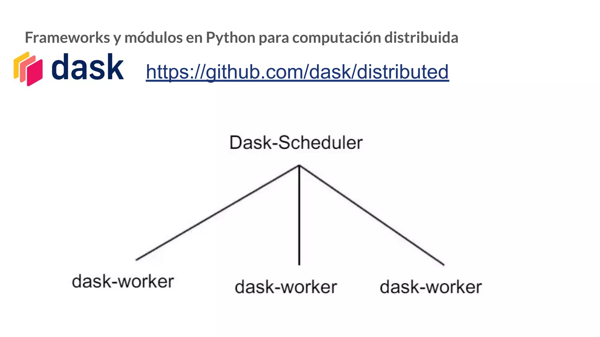 Frameworks y módulos en Python para computación distribuida
https://github.com/dask/distributed
 