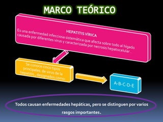 Todos causan enfermedades hepáticas, pero se distinguen por varios
rasgos importantes.
 