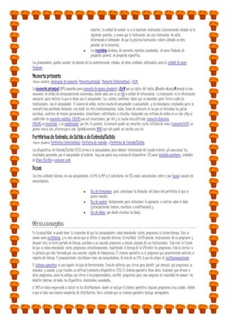 anterior, launidad de control va a lasiguiente instrucción (normalmente situada en la
siguiente posición, a menos que la instrucción sea una instrucción de salto,
informando al ordenador de que la próximainstrucción estará ubicada en otra
posición de lamemoria).
 Los registros:dedatos, de memoria, registros constantes, de coma flotante, de
propósito general, de propósito específico.
Los procesadores pueden constar de además de las anteriormente citadas, de otras unidades adicionales como la unidad de coma
flotante.
Memoriaprimaria
Véanse también: Jerarquía de memoria, Memoriaprincipal, Memoria (Informática) y RAM.
Lamemoria principal (MP),conocida como memoria de acceso aleatorio (RAM,porsussiglas del inglés: Random-AccessMemory),esuna
secuencia de celdas de almacenamiento numeradas, donde cada una es un bit o unidad de información. Lainstrucción es la información
necesaria para realizar lo que se desea con el computador. Las «celdas» contienen datos que se necesitan para llevara cabo las
instrucciones, con el computador. El número de celdas varían mucho de computador a computador, y lastecnologías empleadas para la
memoria han cambiado bastante; van desde los relés electromecánicos, tubos llenos de mercurio en los que se formaban los pulsos
acústicos, matrices de imanes permanentes, transistores individuales a circuitos integrados con millones de celdas en un solo chip se
subdividen en memoria estática (SRAM) conseis transistores por bit y la mucho másutilizada memoria dinámica
(DRAM) untransistor y un condensador por bit. En general, lamemoria puede ser reescrita varios millonesde veces (memoriaRAM);se
parece mása una pizarra que a una lápida(memoria ROM) que sólo puede ser escrita una vez.
Periféricosde Entrada, deSalida o deEntrada/Salida
Véanse también: Periférico (informática), Periférico de entrada y Periférico de Entrada/Salida.
Los dispositivos de Entrada/Salida (E/S) sirven a la computadora para obtener información del mundo exterior y/o comunicar los
resultados generados por el computador al exterior. Hayuna gama muy extensa de dispositivos E/Scomo teclados,monitores, unidades
de disco flexibleo cámaras web.
Buses
Las tres unidades básicas en una computadora: laCPU, laMP y el subsistema de E/S,están comunicadas entre sí por buseso canales de
comunicación:
 Bus de direcciones, para seleccionar la dirección del dato o del periférico al que se
quiere acceder,
 Bus de control, básicamente para seleccionar la operación a realizar sobre el dato
(principalmente lectura, escritura o modificación) y
 Bus de datos, por donde circulan los datos.
Otrosconceptos
En laactualidad se puede tener la impresión de que los computadores están ejecutando varios programas al mismotiempo. Esto se
conoce como multitarea, y es más común que se utilice el segundo término. Enrealidad, laCPUejecuta instrucciones de un programa y
después tras un breve periodo de tiempo, cambian a un segundo programa y ejecuta algunas de sus instrucciones. Esto crea lailusión
de que se están ejecutando varios programas simultáneamente, repartiendo el tiempo de la CPUentre los programas. Esto es similar a
la película que está formadapor una sucesión rápida de fotogramas. El sistema operativo es el programa que generalmente controla el
reparto del tiempo. El procesamiento simultáneo viene con computadoras de másde un CPU, lo que da origen al multiprocesamiento.
El sistema operativo es una especie de caja de herramientas llenade utilerías que sirven para decidir, por ejemplo, qué programas se
ejecutan, y cuándo, y qué fuentes se utilizan (memoriao dispositivos E/S).El sistema operativo tiene otras funciones que ofrecer a
otros programas, como los códigos que sirven a losprogramadores, escribir programas para una máquina sin necesidad de conocer los
detalles internos de todos los dispositivos electrónicos conectados.
A 2015se están empezando a incluir en las distribuciones donde se incluye el sistema operativo, algunos programas muy usados, debido
a que es ésta una manera económica de distribuirlos. Noes extraño que un sistema operativo incluya navegadores
 