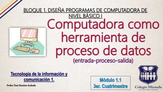 Profra: Dení Ramírez Andrade
Tecnología de la información y
comunicación 1.
BLOQUE 1. DISEÑA PROGRAMAS DE COMPUTADORA DE
NIVEL BÁSICO I
 