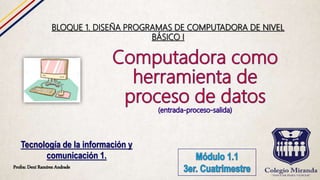 Profra: Dení Ramírez Andrade
Tecnología de la información y
comunicación 1.
BLOQUE 1. DISEÑA PROGRAMAS DE COMPUTADORA DE NIVEL
BÁSICO I
 