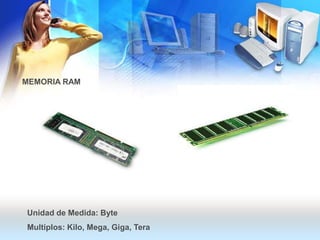 MEMORIA RAMUnidad de Medida: ByteMultiplos: Kilo, Mega, Giga, Tera