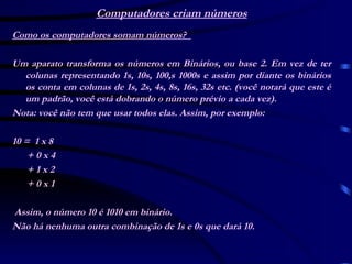 Computadores criam números ,[object Object],[object Object],[object Object],[object Object],[object Object],[object Object],[object Object],[object Object],[object Object]