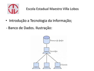 Escola Estadual Maestro Villa Lobos
• Introdução a Tecnologia da Informação;
- Banco de Dados. Ilustração:
 
