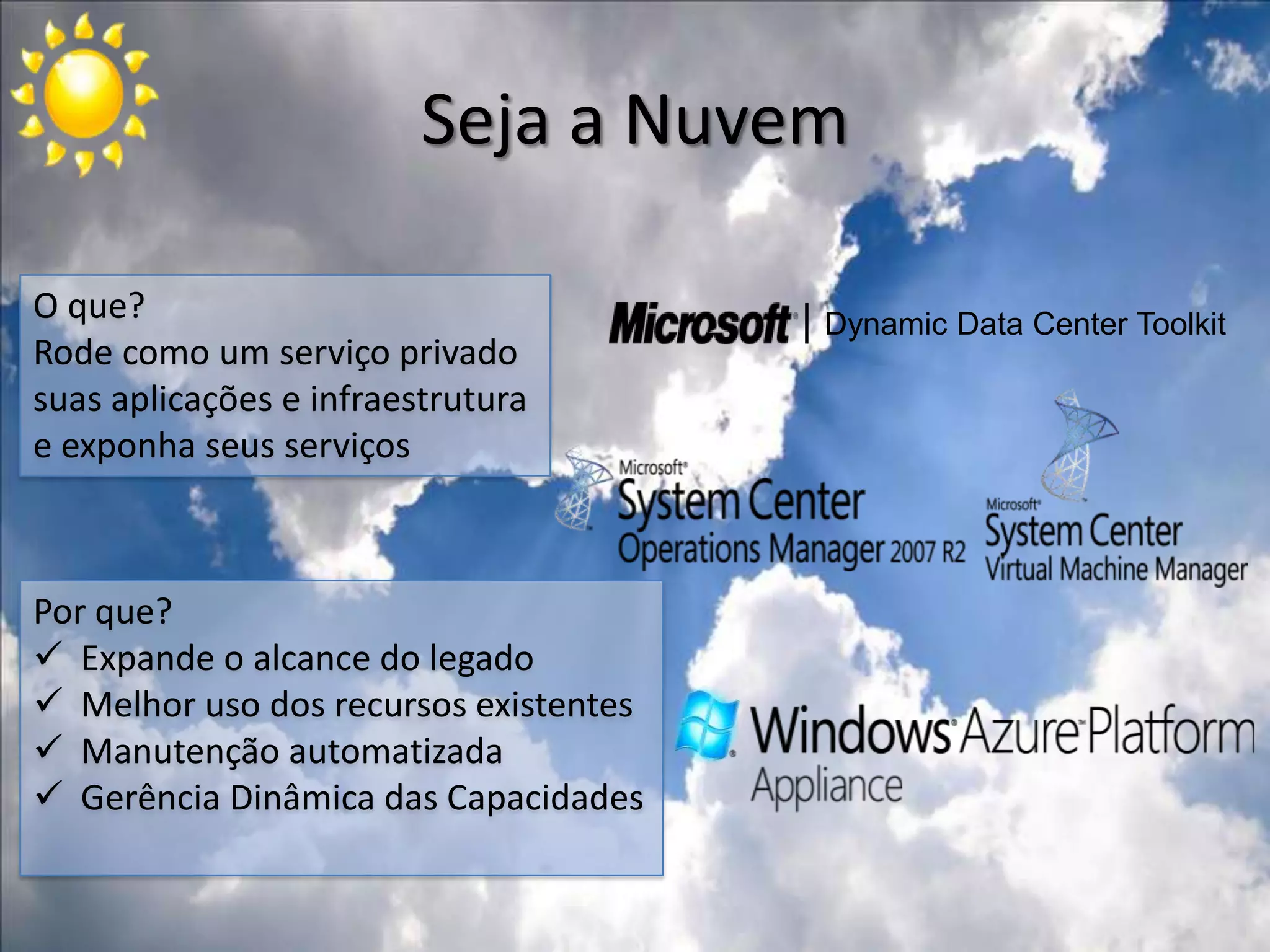 As camadas da NuvemNível de ControleSaaSSoftware como um ServiçoNível de ControleNível de AbstraçãoPaaSPlataforma como um ServiçoIaaSInfraestrutura como um ServiçoPúblicaPrivadaHíbridaEconomia de Escala