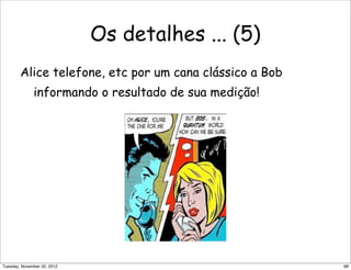 Os detalhes ... (5)
Alice telefone, etc por um cana clássico a Bob
informando o resultado de sua medição!
68Tuesday, November 20, 2012
 