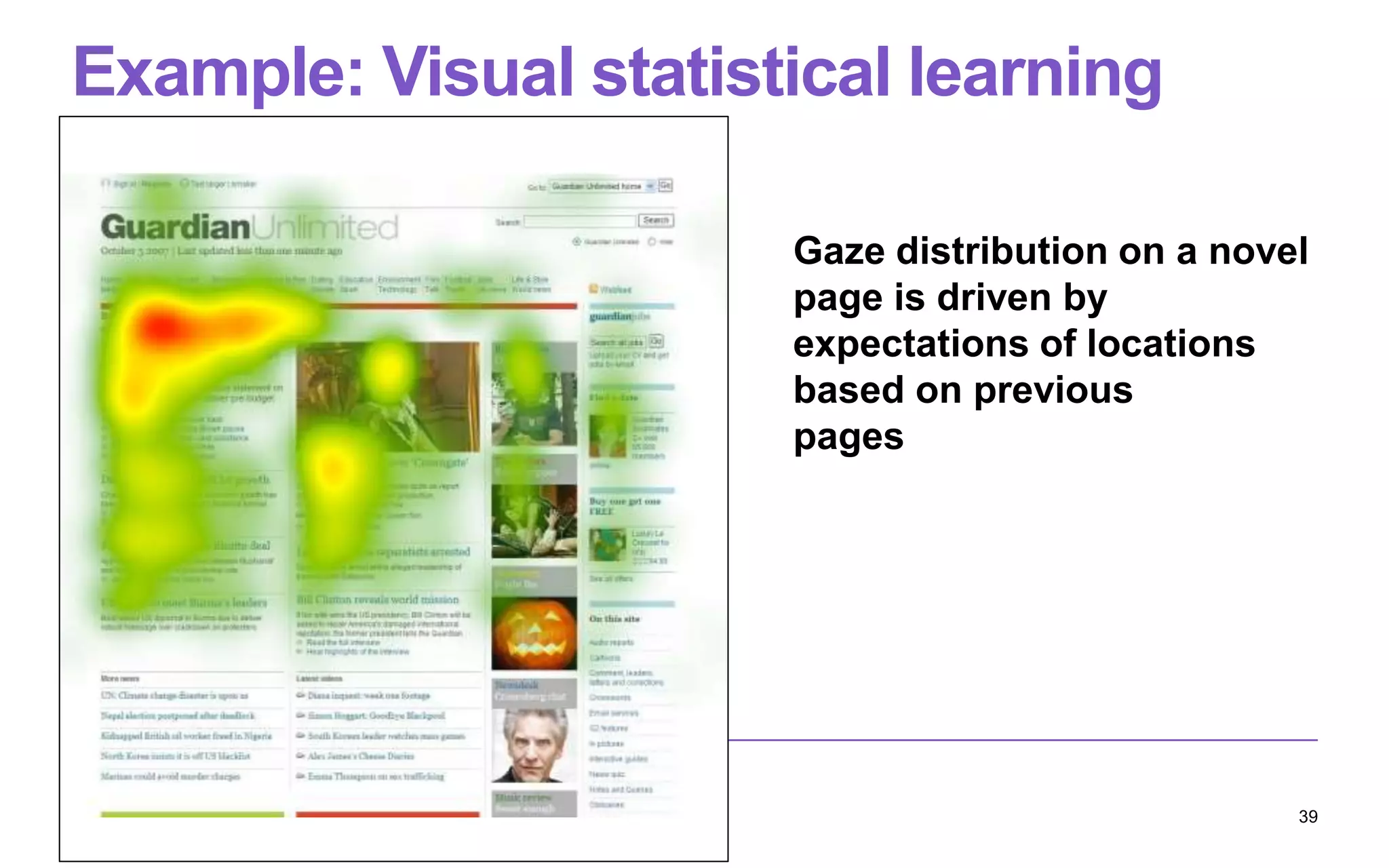 Example: Visual statistical learning
39
adapted to prior
Gaze distribution on a novel
page is driven by
expectations of locations
based on previous
pages
 