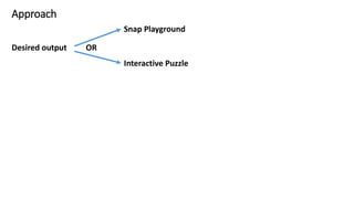 Approach
Desired output
Interactive Puzzle
Snap Playground
OR
 