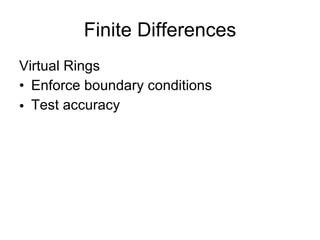 Finite Differences Virtual Rings Enforce boundary conditions  Test accuracy  