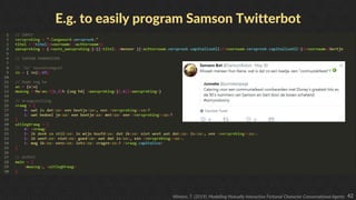 42
E.g. to easily program Samson Twitterbot
Winters, T. (2019). Modelling Mutually Interactive Fictional Character Convers...