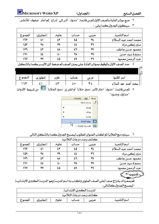       MICROSOFT WORD XP()
  "‫ "ﺻﻔﻮف ﻟﻸﻋﻠﻰ‬ "‫ "إدراج‬ "‫ "ﺟﺪول‬ .٢
                                                         .٣
                                                                   
                                               
                                                          
                                                                 
                                                         
                                                            
                                                          
   .٤




                    "‫ "دﻣﺞ اﻟﺨﻼﻳﺎ‬ "‫ "دﻣﺞ ﺧﻼﻳﺎ‬ "‫ "ﺟﺪول‬ .٥
                                                                                                   "‫"ﺟﺪاول وﺣﺪود‬




            .٦
                            
                                             
                                                        
                                                               
                                                       
                                                          
                                                        
                                                                                                                  
 
                                                             
                                  
                                 
                                                


                                                                ١٨١
 