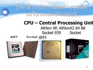 3
CPU – Central Processing Unit
Athlon XP, AthlonX2 64 Bit
Socket 939 Socket
AM2 Socket AM3
 