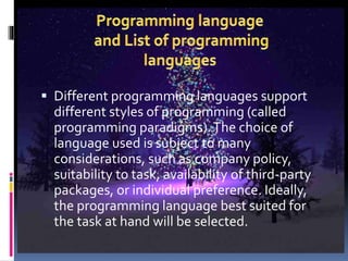 Programming Language Choices Computer Programming | PPTX