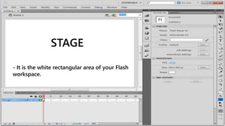 STAGE
- It is the white rectangular area of your Flash
workspace.
 