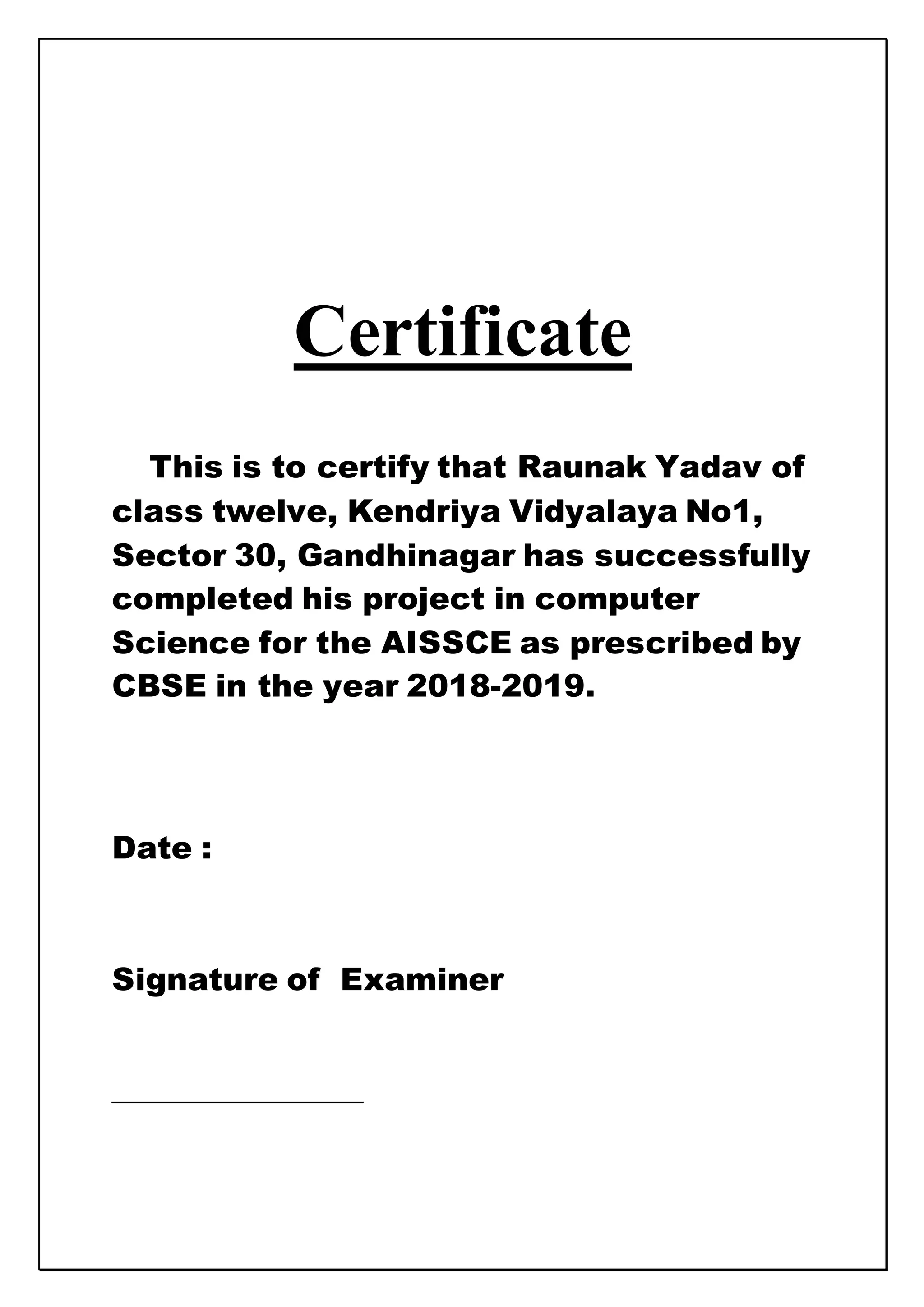 Computer Science investigatory project class 12 | PDF