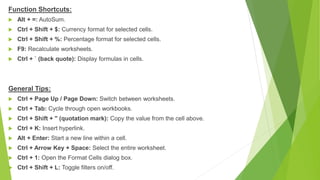 MS excel and their functions keys and their usage | PPTX